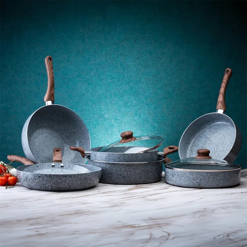 Тиган с капак Oliver Voltz Siena OV51319J26CD, 26 см, Дълбок, Мраморно покритие, Индукция, Сив