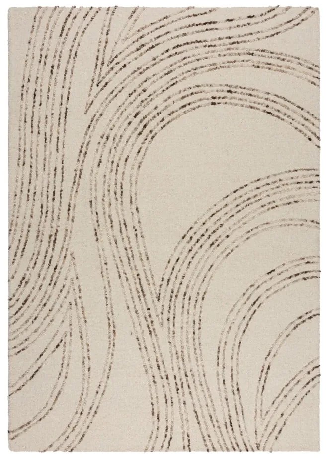 Кафяво-кремав вълнен килим 200x290 cm Abstract Swirl – Flair Rugs