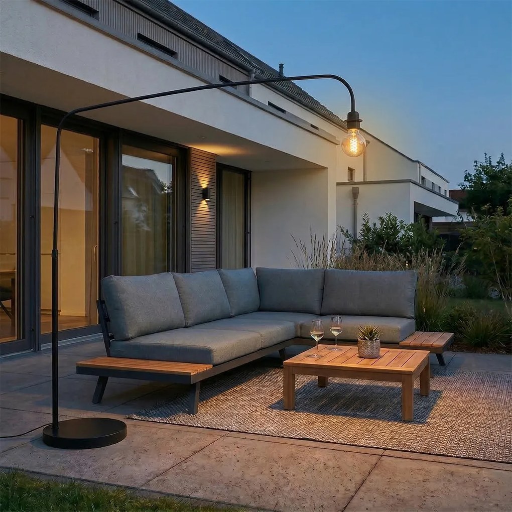 Външна подова лампа черна с черна основа IP44 - Arc