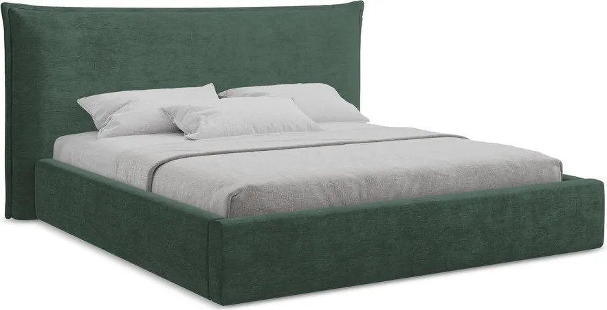 Зелено двойно легло 140x200 cm тапицирано с място за съхранение с включена подматрачна рамка Esala – Makamii