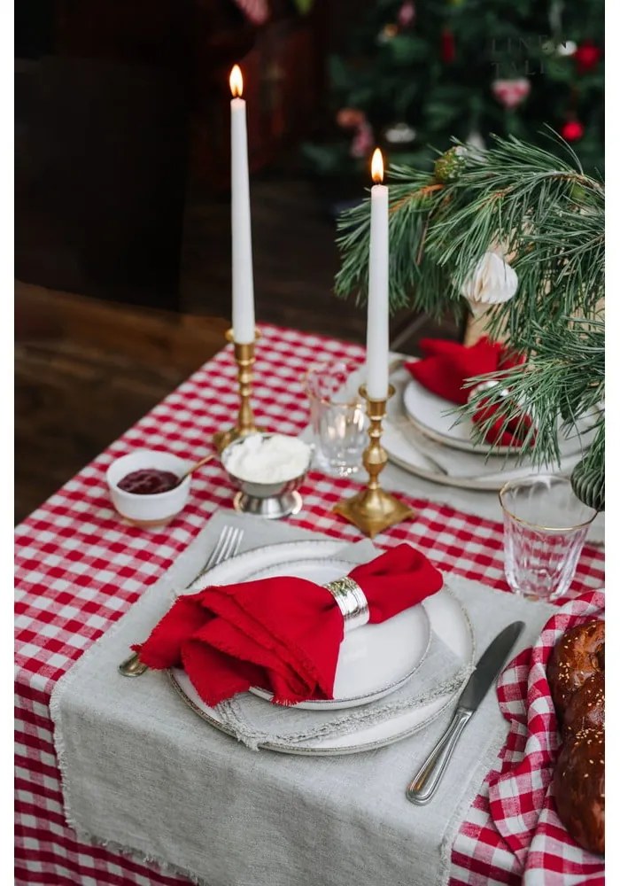 Ленена покривка за маса 140x250 cm Red Gingham – Linen Tales