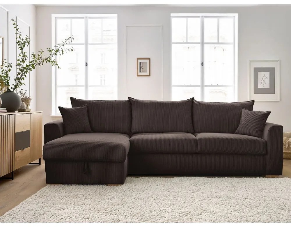 Кафяв разтегателен ъглов диван от рипсено кадифе (променлив) Augustin – Bobochic Paris