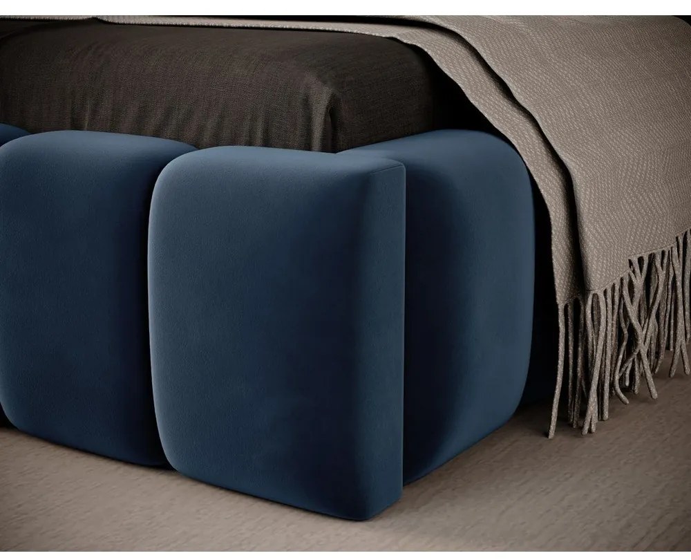 Тъмносиньо единично тапицирано легло с място за съхранение и включена подматрачна рамка 90x200 cm Lamica – ELTAP