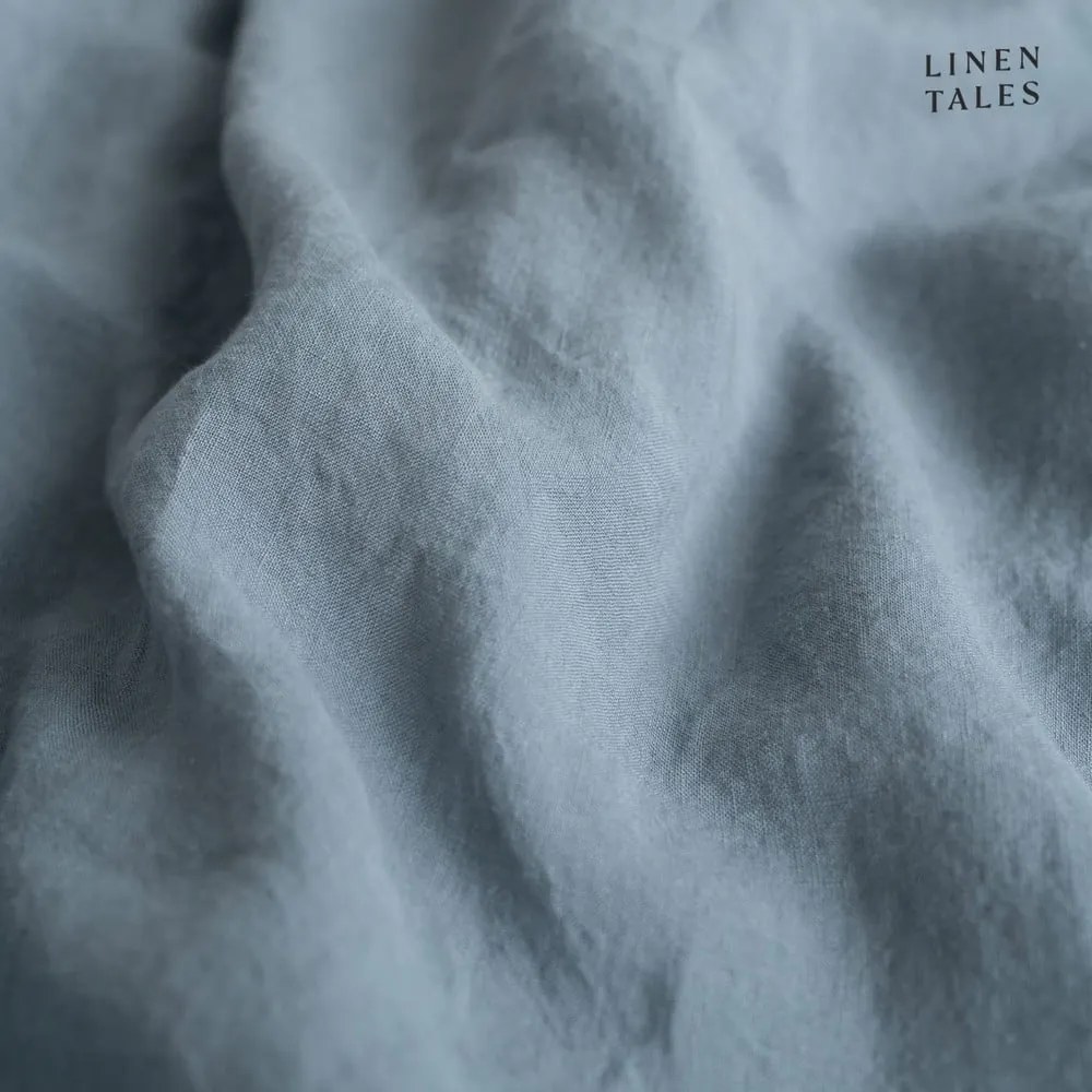 Син/сив еластичен ленен чаршаф 160x200 cm Blue Fog – Linen Tales