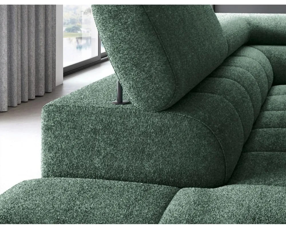 Зелен разтегателен ъглов диван с място за съхранение от букле (ляв ъгъл L форма) Ferucce – ELTAP