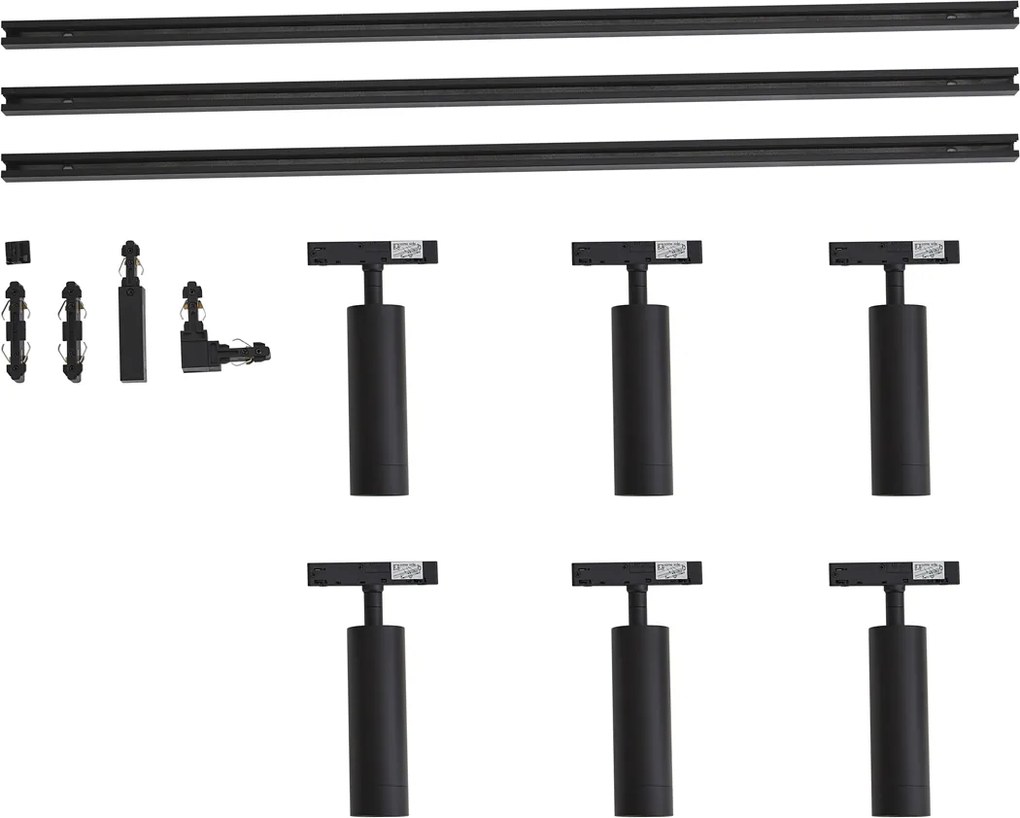 Модерна релсова осветителна система с 6 прожектора черна 1-фазна - Slimline Uzzy