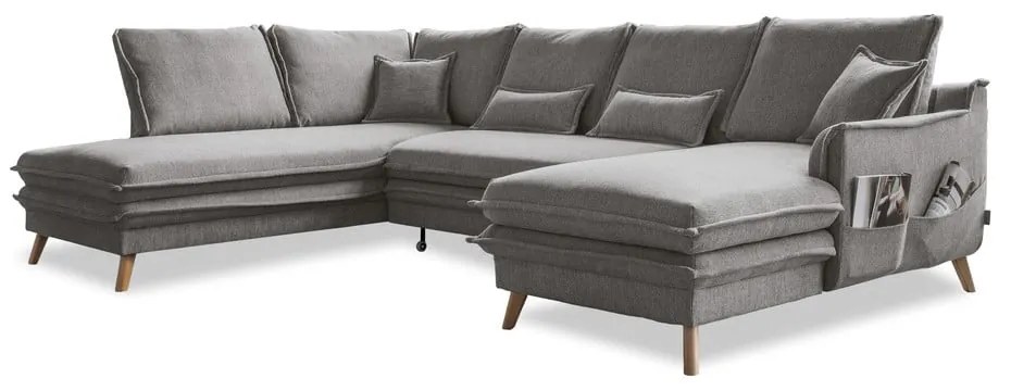 Сив разтегателен ъглов диван (ляв ъгъл/"U" форма) Charming Charlie – Miuform