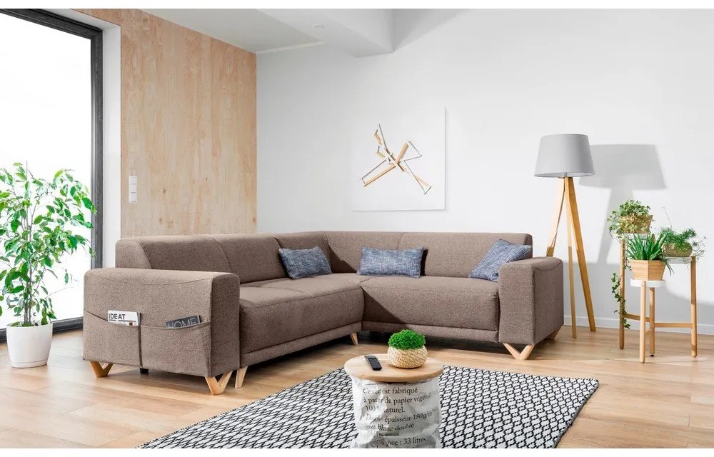 Кафяв разтегателен/с място за съхранение ъглов диван (десен ъгъл/L форма) Classy Sophie – Miuform