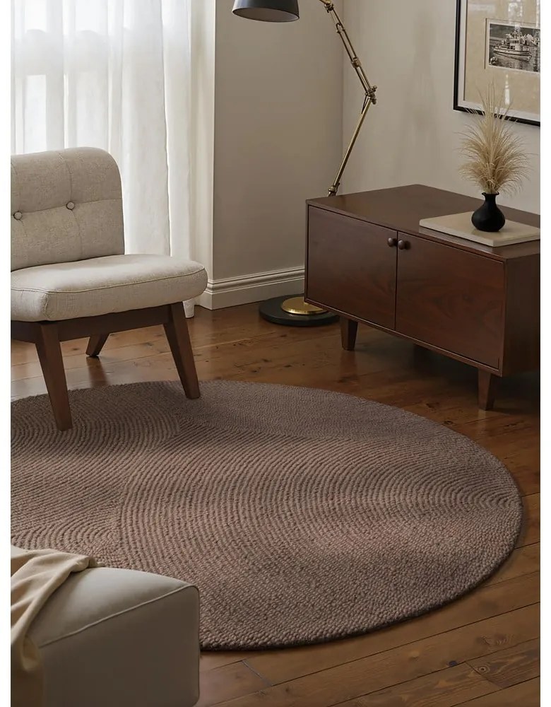 Кафяво-сив ръчно изработен вълнен кръгъл килим ø 120 cm Calmio – Hanse Home