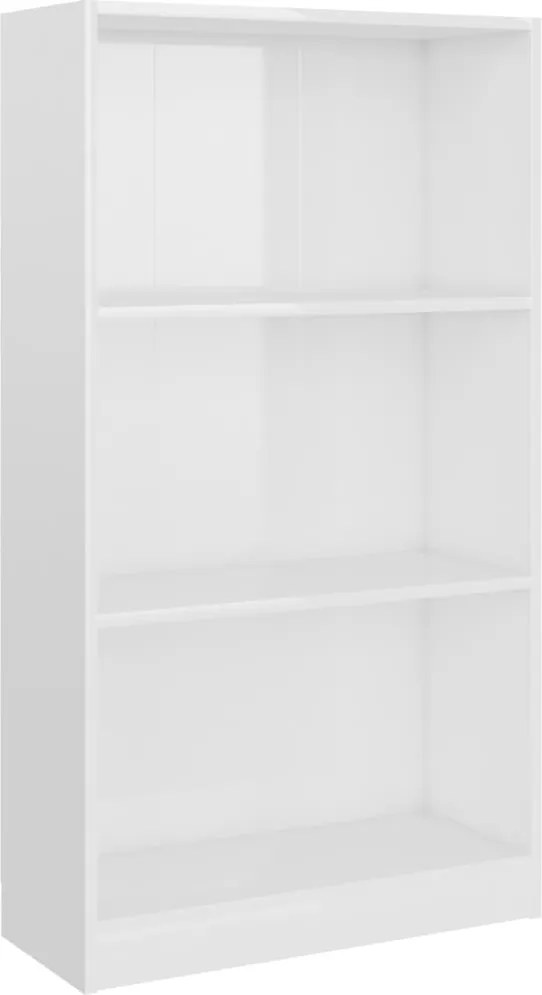800870 vidaXL 3-етажна библиотека, бял гланц, 60x24x109 см, инженерно дърво