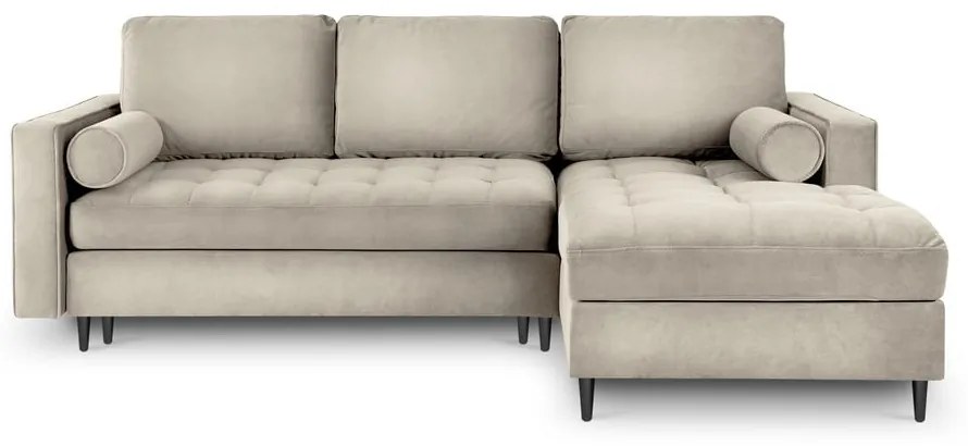 Бежов кадифен ъглов диван, десен ъгъл Santo - Milo Casa