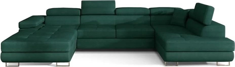 Зелен кадифен разтегателен ъглов диван с място за съхранение (десен ъгъл U форма) Rodrigo – ELTAP