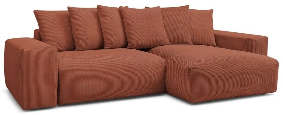Теракотен сгъваем/с място за съхранение ъглов диван от рипсено кадифе Voltaire – Bobochic Paris