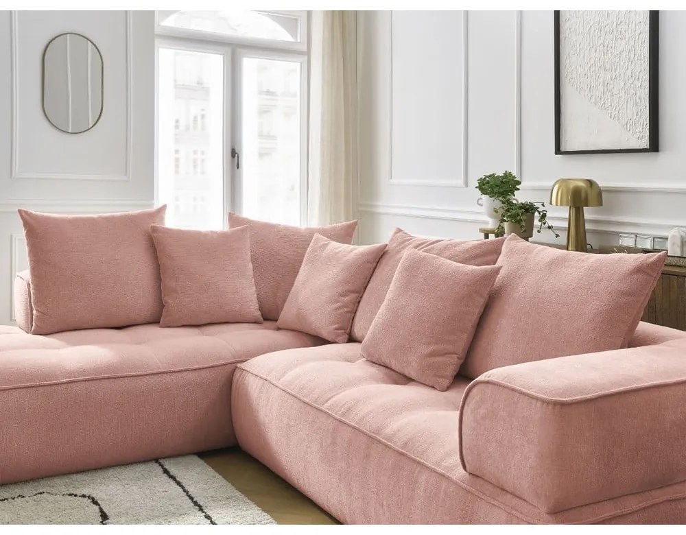 Розов шенилов ъглов диван (ляв ъгъл/L форма) Whesley – Bobochic Paris