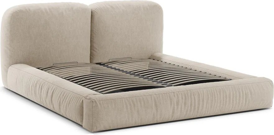 Бежово тапицирано двойно легло с място за съхранение и включена подматрачна рамка 200x200 cm Martina – Micadoni