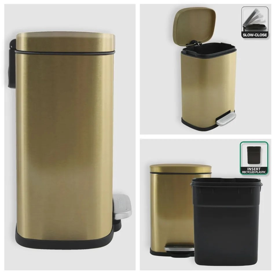 Матово златисто стоманено кошче за боклук с педал 5 l Akira – Spirella