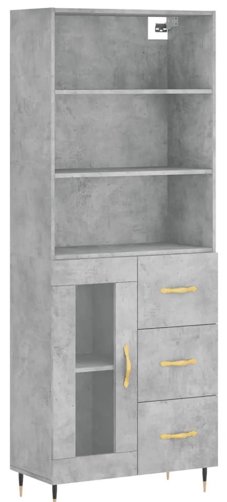 3189489 vidaXL Висок шкаф, бетонно сив, 69,5x34x180 см, инженерно дърво
