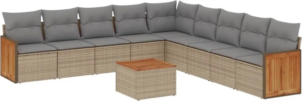 3260148 vidaXL Градински диван с възглавници, 10 части, бежов полиратан