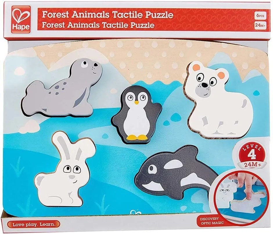 Hape - Дървен пъзел пипни и разпознай Полярни животни