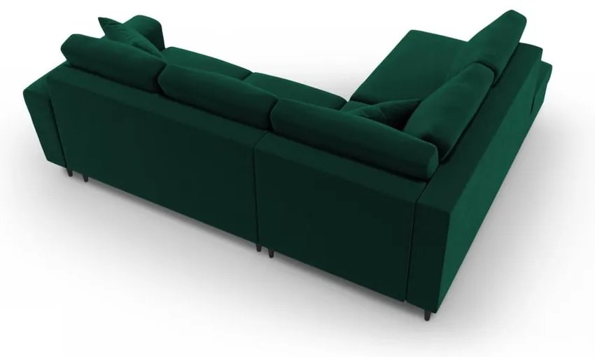 Зелен кадифен разтегателен ъглов диван с място за съхранение (ляв ъгъл/L форма) Kyoto – Cosmopolitan Design