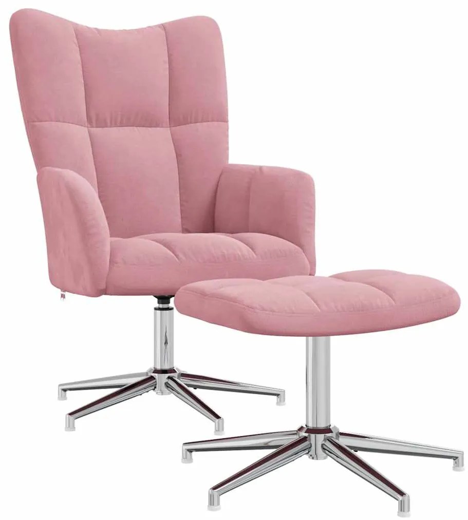 328132 vidaXL Релаксиращ стол с табуретка, розов, кадифе