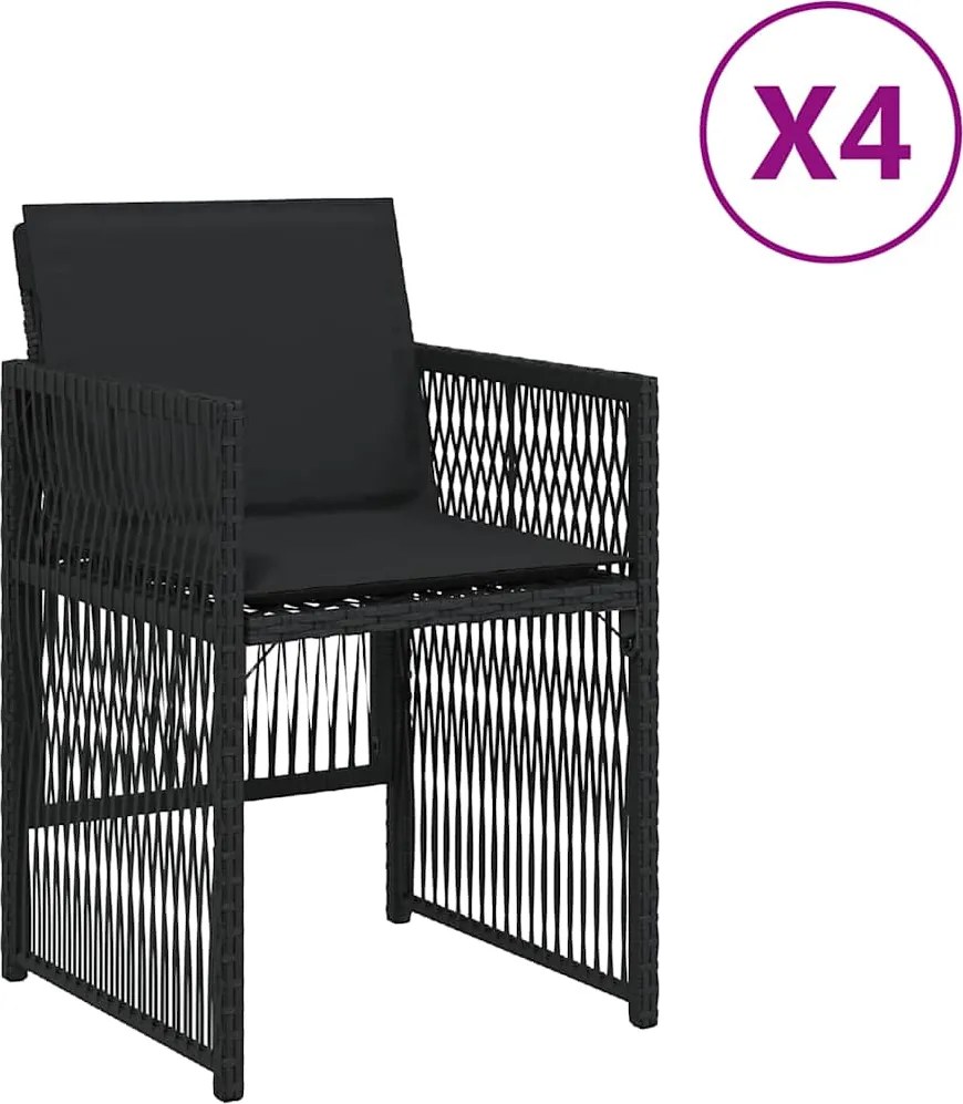 364967 vidaXL Градински столове с възглавници, 4 бр, черен, полиратан