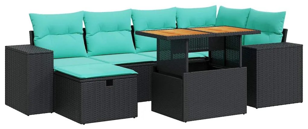 3328086 vidaXL Градински диван с възглавници, 7 части, сив полиратан акация