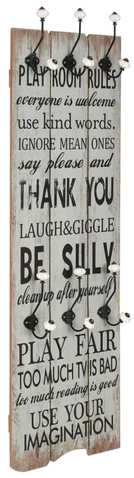 245850 vidaXL Закачалка за дрехи с 6 куки, 120х40 см, "THANK YOU"