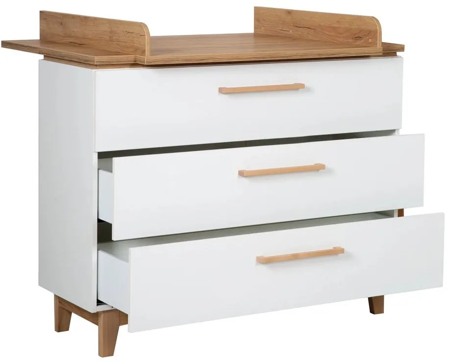 Бял нисък скрин от дъб с маса за преповиване 118x104 cm Finn - Roba