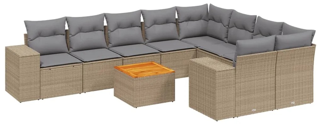 3257935 vidaXL Градински диван с възглавници, 10 части, бежов полиратан