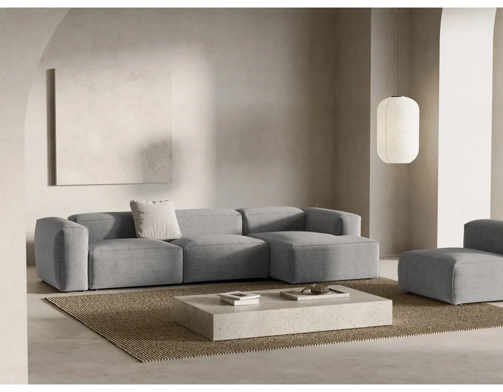 Светлосив ъглов диван от рипсено кадифе (десен ъгъл) Bergano – Cosmopolitan Design