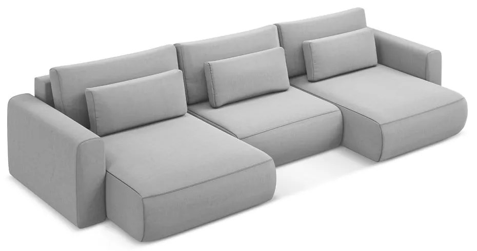 Светлосив кадифен разтегателен ъглов диван с място за съхранение (U форма) Kapua – Makamii