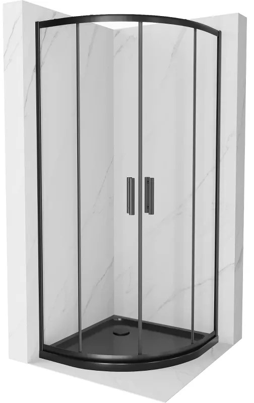 Mexen Rio полукръгла душ кабина 80 x 80 см, прозрачна, черна + душ корито Flat, черно - 863-080-080-70-00-4170B