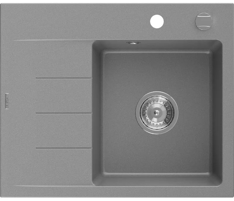 Mexen Ben гранитна мивка с една камера и отцедник, дясна 600 x 500 мм, сива,