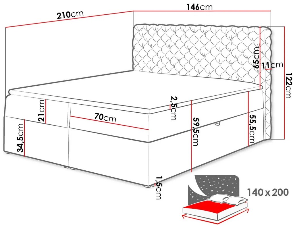 Тапицирано легло Chesterfield-Gkri-120 x 200 εκ.