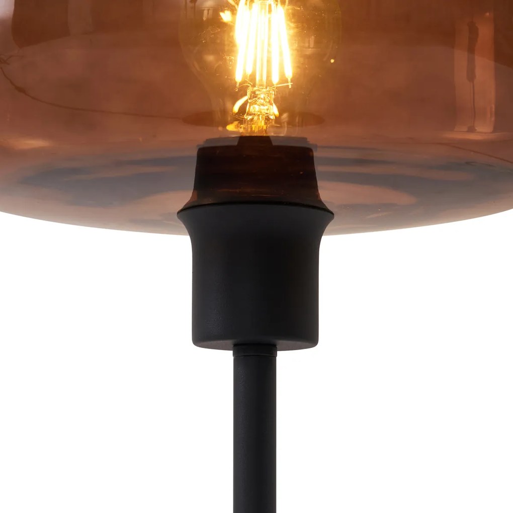 Ретро настолна лампа черна с бронзово стъкло - Bizle