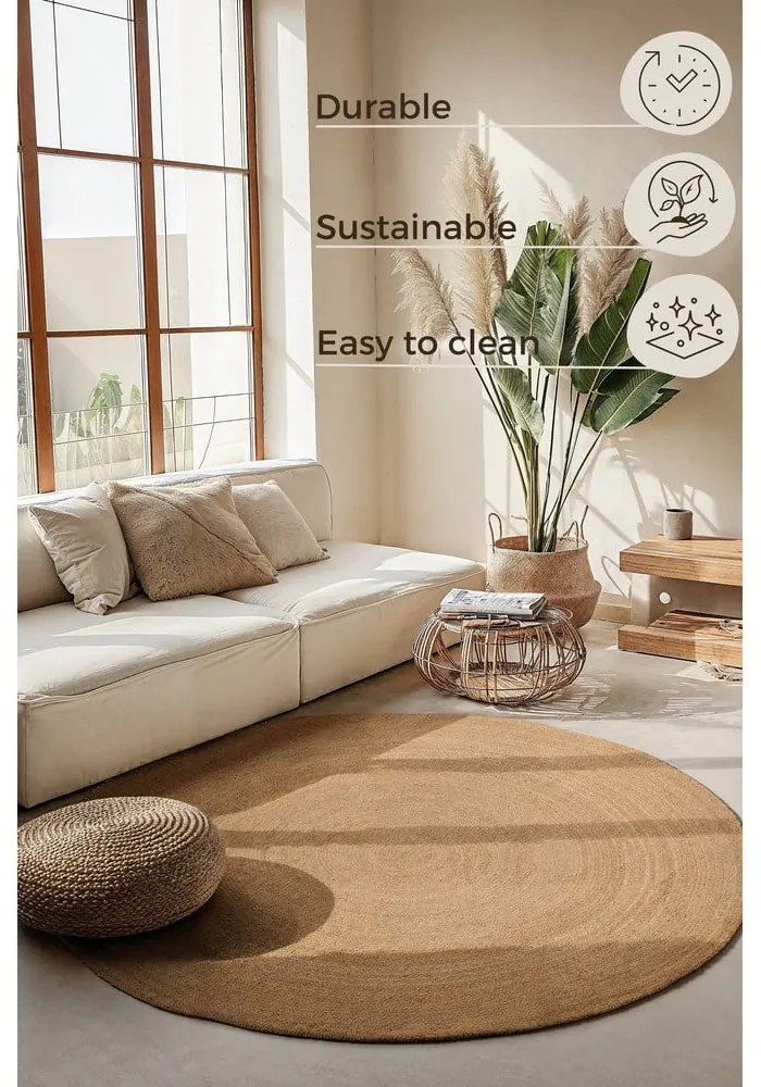 Двустранен ютен кръгъл килим в естествен цвят ø 140 cm Braided – Hanse Home