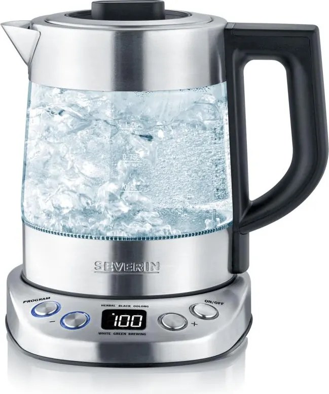 Severin WK 3473 - Електрическа кана с филтър 1 l 2200W/230V неръждаема стомана/стъкло