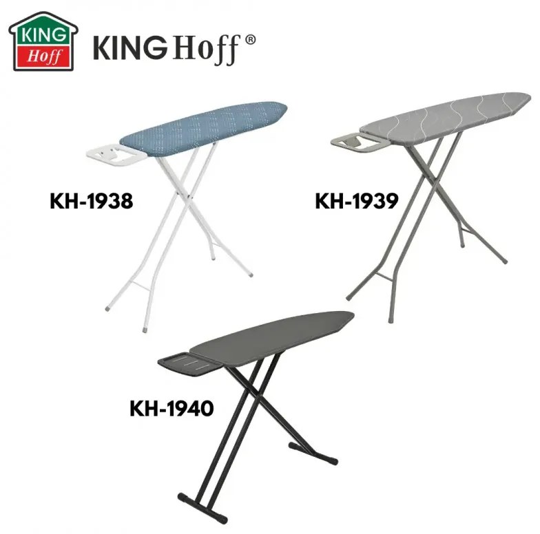 Маса за гладене Kinghoff KH 1939, 114x35.5 см, 7 позиции за регулиране, Поставка за ютия, Сив