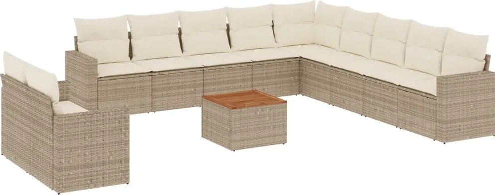 3224203 vidaXL Градински диван с възглавници, 12 части, бежов полиратан