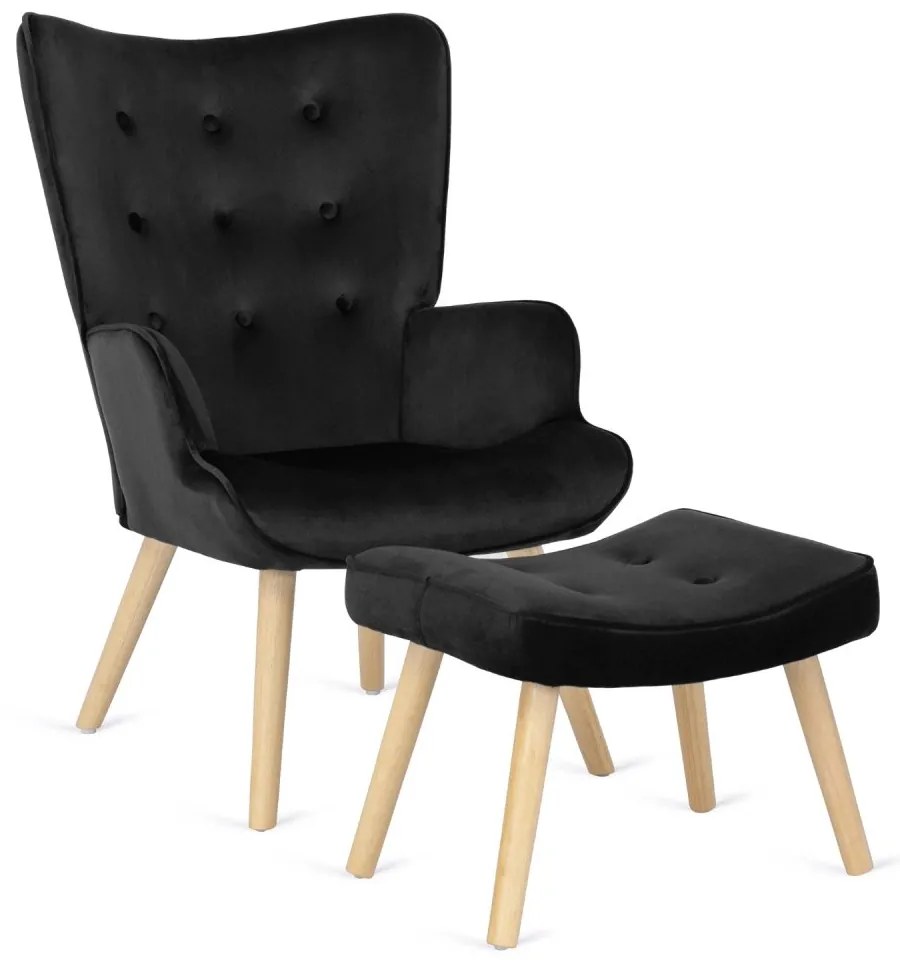 Удобен релаксиращ фотьойл с подложка за крака LOZANO - черен