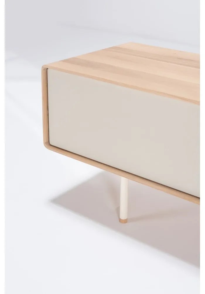 Бяла/естествена маса за телевизор от масивен дъб 200x48 cm Fina – Gazzda