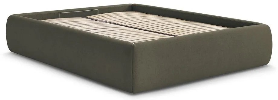 Тъмнозелено двойно легло 160x200 cm тапицирано с място за съхранение/без табла с включена подматрачна рамка Inera – Bobochic Paris
