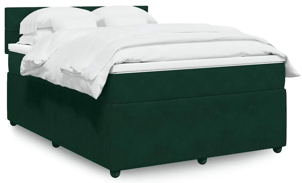3287785 vidaXL Боксспринг легло с матрак, тъмнозелено, 160x200 см, кадифе