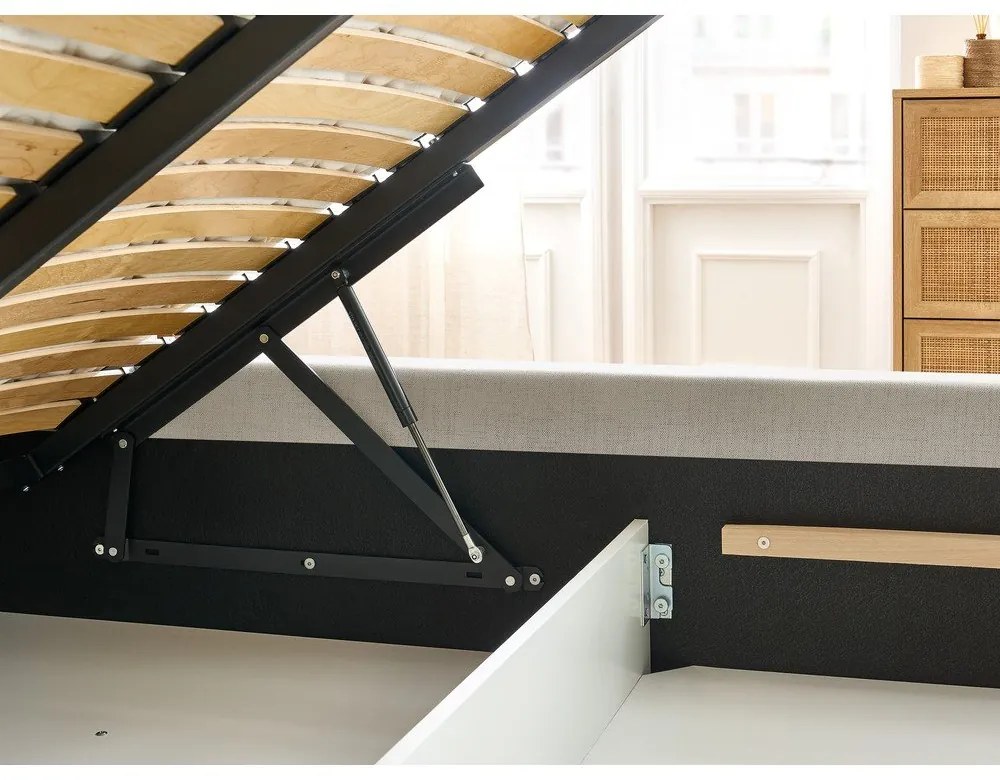 Бежово тапицирано двойно легло с място за съхранение с решетка 160x200 cm Jagna - Bobochic Paris