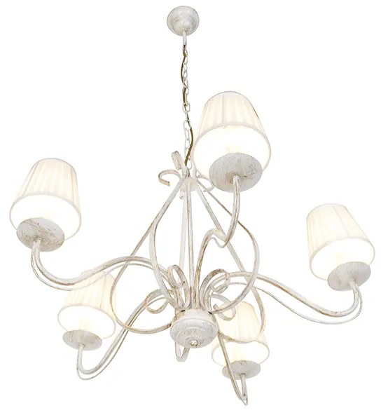 Полилей бял с плисирани кремави абажури с клипс 5-светлина - Giuseppe