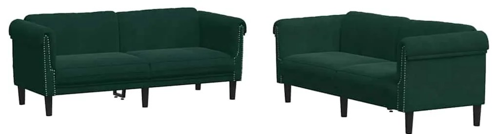3209211 vidaXL Комплект дивани от 3 части, тъмнозелен, кадифе