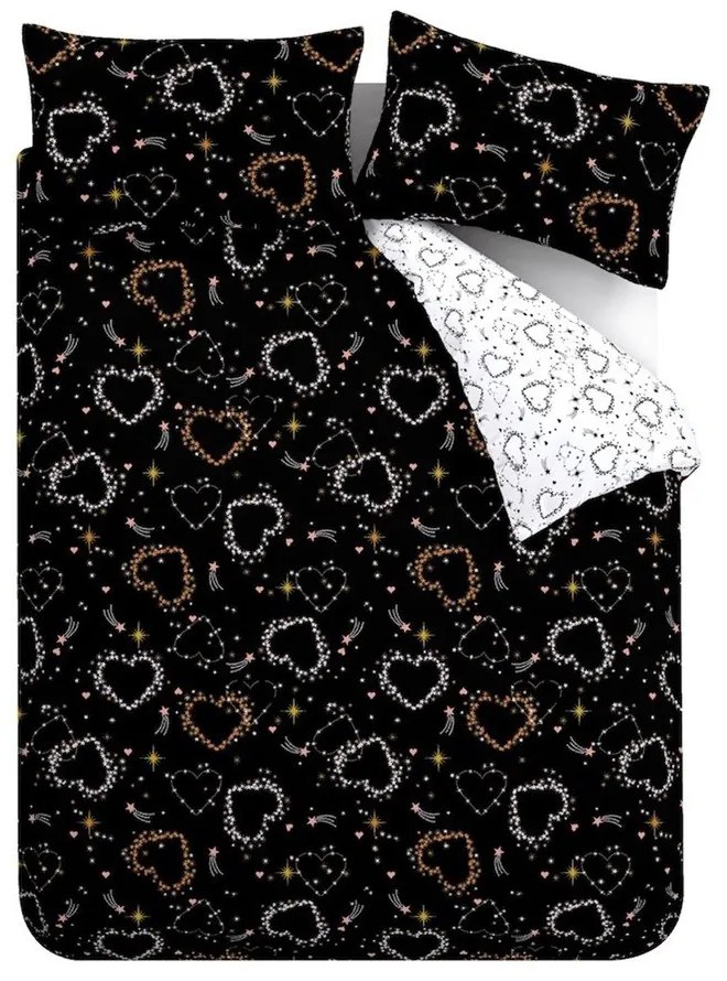 Черно-бяло двойно спално бельо 200x200 cm Cosmic Hearts and Stars – Catherine Lansfield
