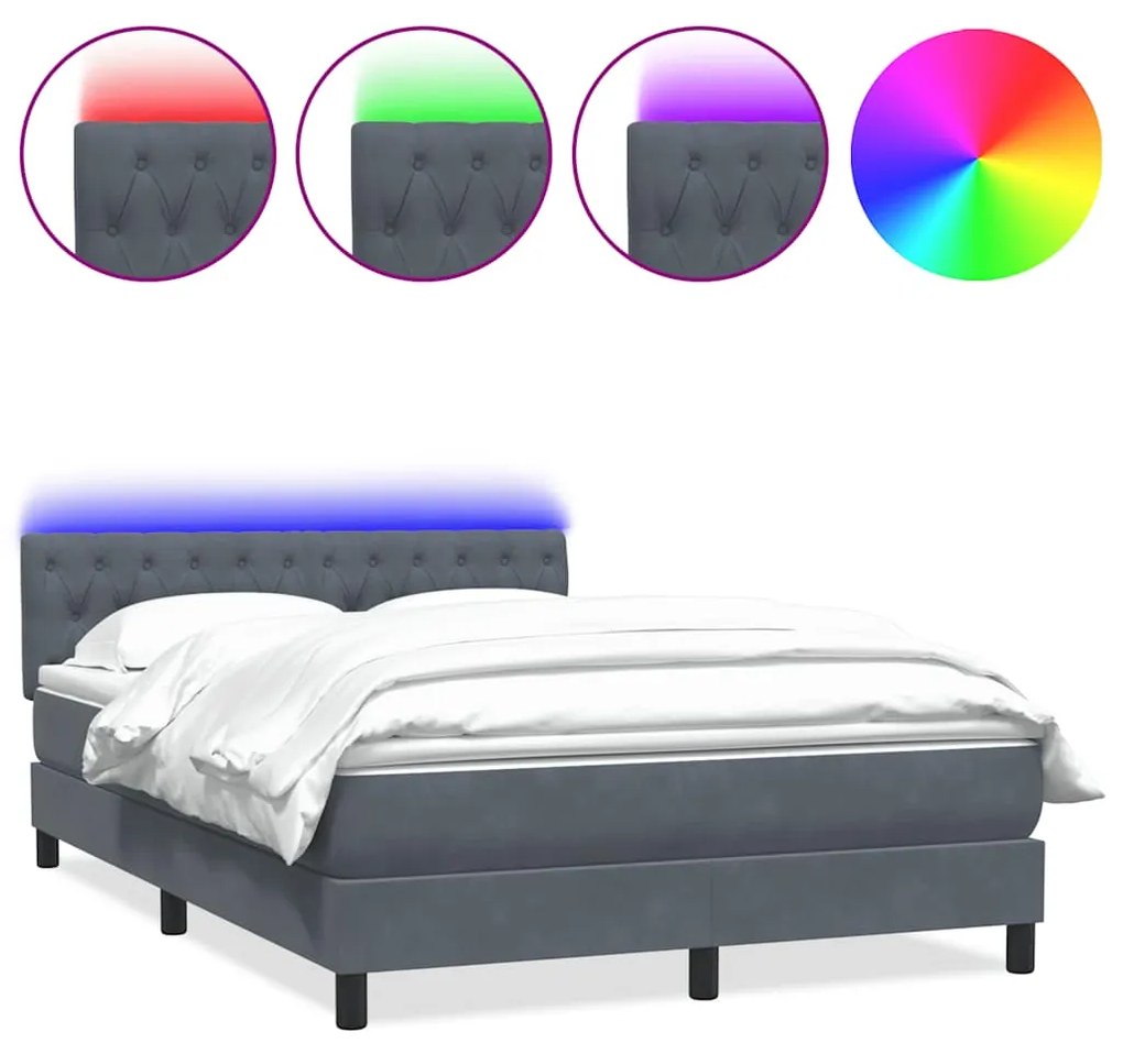 3317170 vidaXL Боксспринг легло с матрак и LED, тъмносиво, 140x210 cm, кадифе