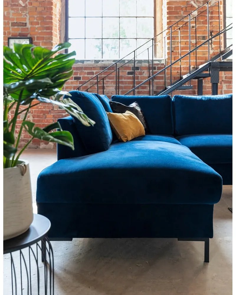 Морскосиньо кадифе, U-образен разтегателен диван, ляв ъгъл Lofty Lilly - Miuform